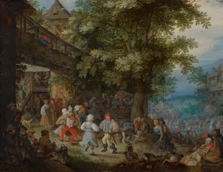 Bönder som dansar utanför ett bohemiskt värdshus, ca 1610